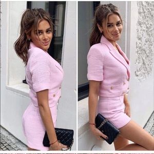 NWT ZARA Pink Tweed Cropped Blazer and Shorts Set * Blogger Favorite *